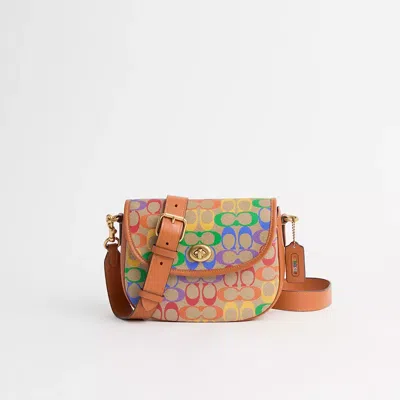 Coach Restored Willow Saddle Bag In Rainbow Signature Canvas In Brass/tan Hazelnut Multi