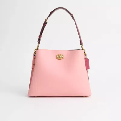 Coach Restored Willow Shoulder Bag In Colorblock In Brass/candy Pink Multi