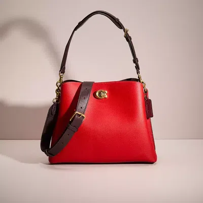 Coach Restored Willow Shoulder Bag In Colorblock In Brass/sport Red