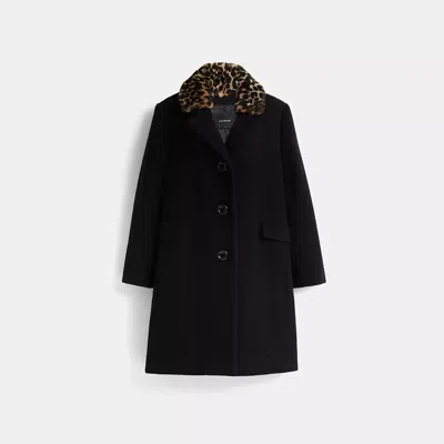 Coach Restored Wool Coat With Shearling Collar In Black