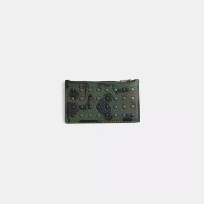 Coach Restored Zip Card Case With Camo Print And Rivets In Multi