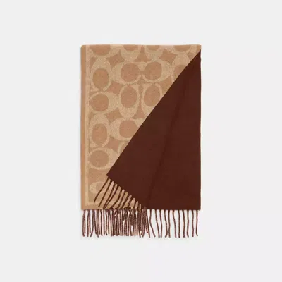 Coach Reversible Signature Cashmere Muffler In Camel