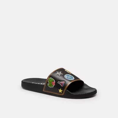 Coach Rexy 10th Birthday Udele Slide With Sticker Print In Black