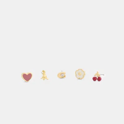 Coach Rexy And Cherry Enamel Stud Earring Set In Multi