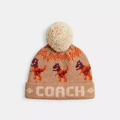 Coach Rexy Fair Isle Print Beanie In Camel Multicolor | ModeSens display picture 3
