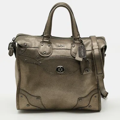 Pre-owned Coach Rhyder 33 Metallic Leather Tote In Silver