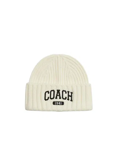 Coach Rib Knitted Hat In White