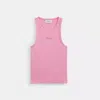 Coach Ribbed  Script Tank Top In Pink