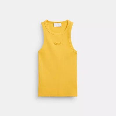 Coach Ribbed  Script Tank Top In Yellow