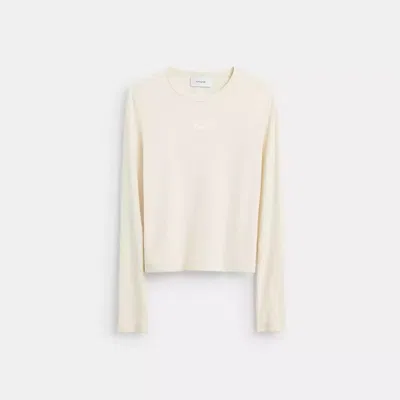 Coach Ribbed Long Sleeve Shirt With  Embroidery In White