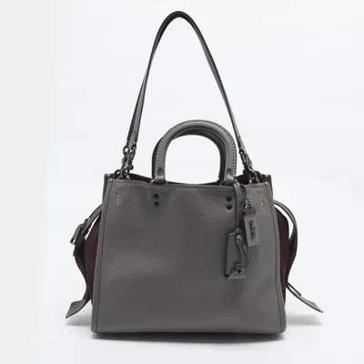 Pre-owned Coach Rogue 1941 Grey/burgundy Leather And Suede Tote In Gray