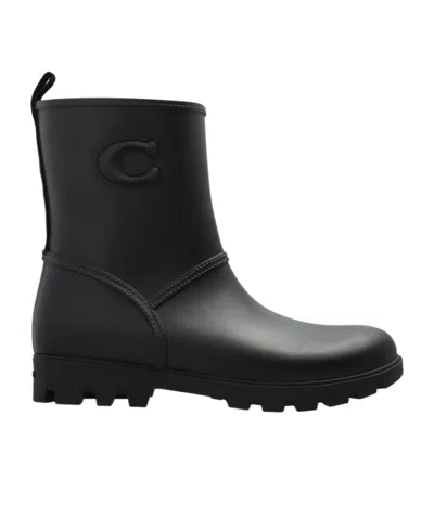 Coach Logo-embossed Boots In Black