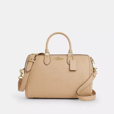 Coach Rowan Large Satchel Bag In Signature Leather In Sand