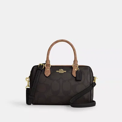 Coach Rowan Satchel Bag In Blocked Signature Canvas In Brown