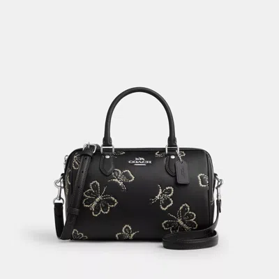 Coach Rowan Satchel Bag With Butterfly Print In Black