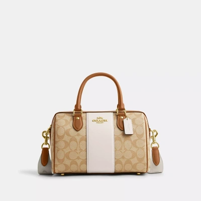 Coach Rowan Satchel In Signature Canvas With Stripe In Brown