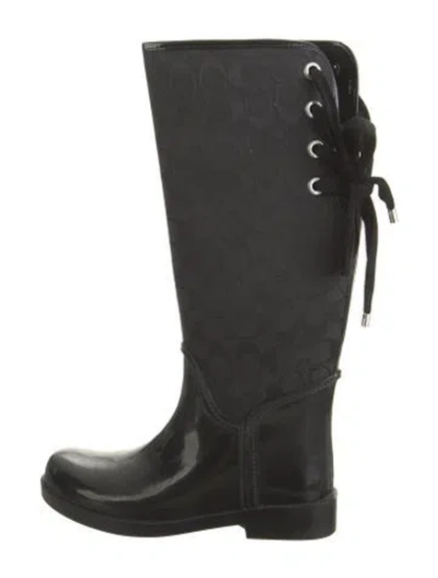 Pre-owned Coach Rubber Graphic Print Rain Boots In Black