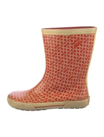 Pre-owned Coach Rubber Graphic Print Rain Boots In Orange