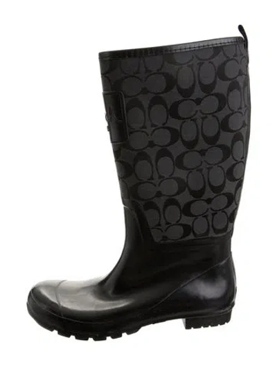 Pre-owned Coach Rubber Patterned Rain Boots In Black