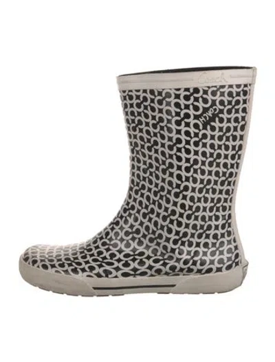 Pre-owned Coach Rubber Printed Boots In Gray