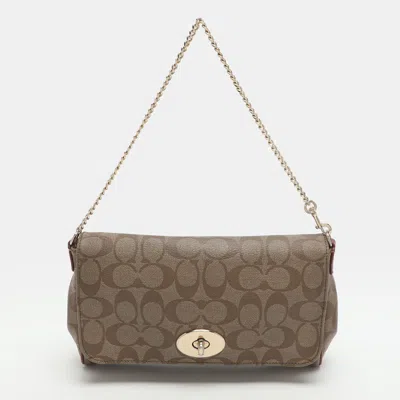 Pre-owned Coach Ruby Beige Signature Coated Canvas Shoulder Bag In Sand