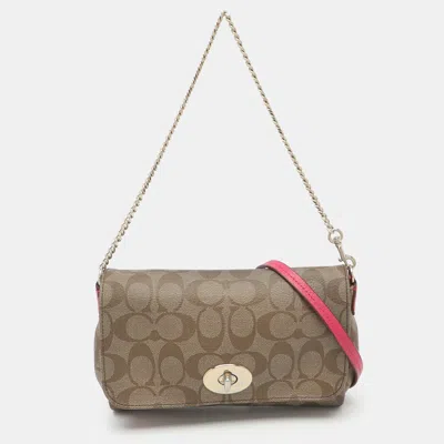 Pre-owned Coach Ruby Mini Beige Signature Coated Canvas And Leather Crossbody Bag In Sand
