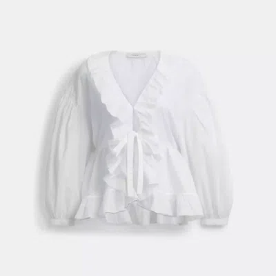 Coach Ruffle Blouse In White