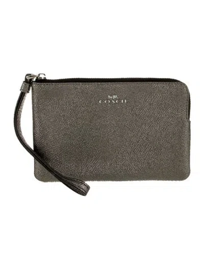 Pre-owned Coach Saffiano Leather Clutch In Gray