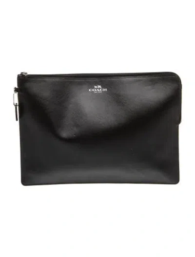 Pre-owned Coach Saffiano Leather Portfolio In Black
