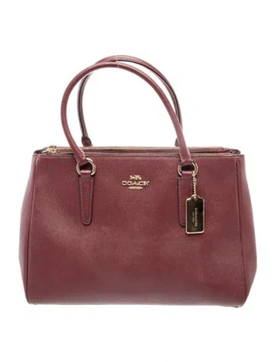 Pre-owned Coach Saffiano Leather Top Handle Bag In Burgundy