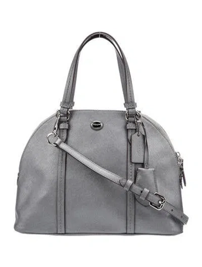 Pre-owned Coach Saffiano Leather Top Handle Bag In Gray