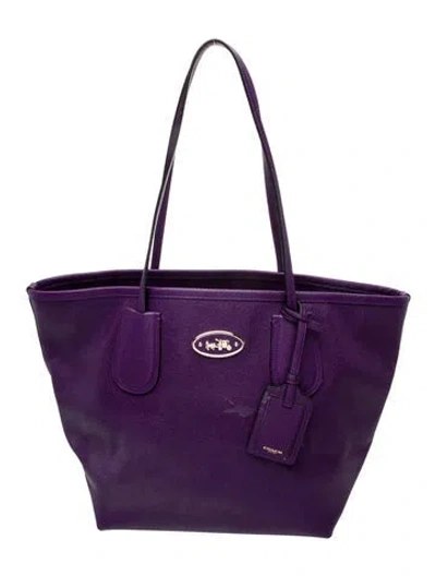 Pre-owned Coach Saffiano Leather Top Handle Bag In Purple