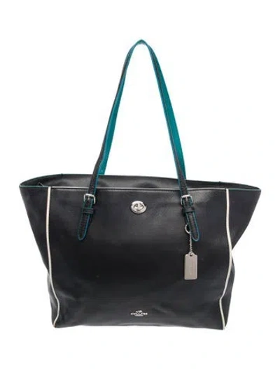 Pre-owned Coach Saffiano Leather Tote In Blue