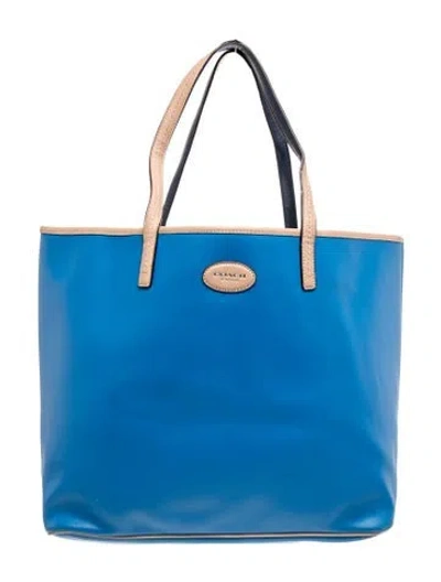 Pre-owned Coach Saffiano Leather Tote In Blue