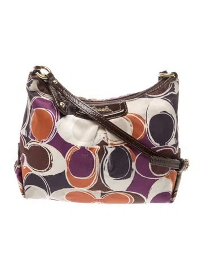 Pre-owned Coach Satin Hobo In Brown/neutrals/purple
