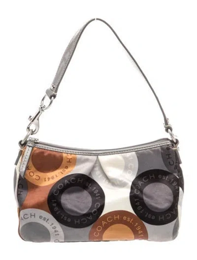 Pre-owned Coach Satin Top Handle Bag In Gray