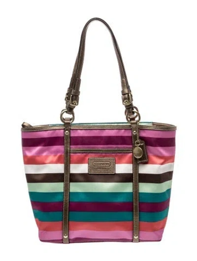 Pre-owned Coach Satin Tote In Green