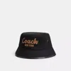 Coach Script Embroidered Denim Bucket Hat In Black