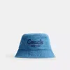 Coach Script Embroidered Denim Bucket Hat In Blue