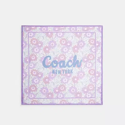 Coach Script Floral Print Silk Square Scarf In Purple