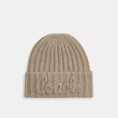 Coach Script Knit Beanie In Gray