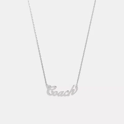 Coach Script Nameplate Necklace In Silver