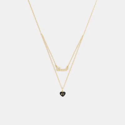Coach Script Resin Heart Layered Necklace In Gold