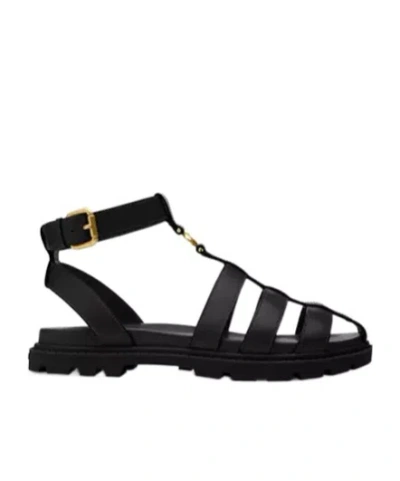 Coach New York Black Leather Fisherman Sandals In Multi