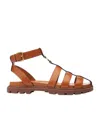 Coach Sculpted C Fisherman Cognac Leather Sandals In Brown