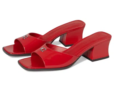 Coach Sculpted C Leather Block Heel Sandals In Red