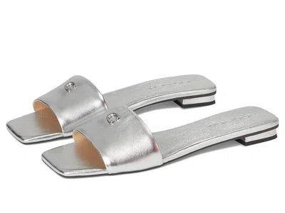 Coach Sculpted C Metallic Leather Flat Sandals In Silver