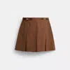 Coach Sculpted C Plaid Pleated Skirt In Brown