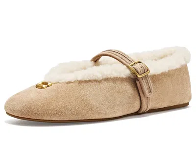 Coach Sculpted C Shearling Mary Jane Women's Flat Shoes Soft Beige: 9.5 M In Gold