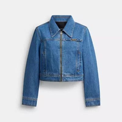 Coach Sculpted C Shrunken Denim Jacket In Organic Cotton In Blue